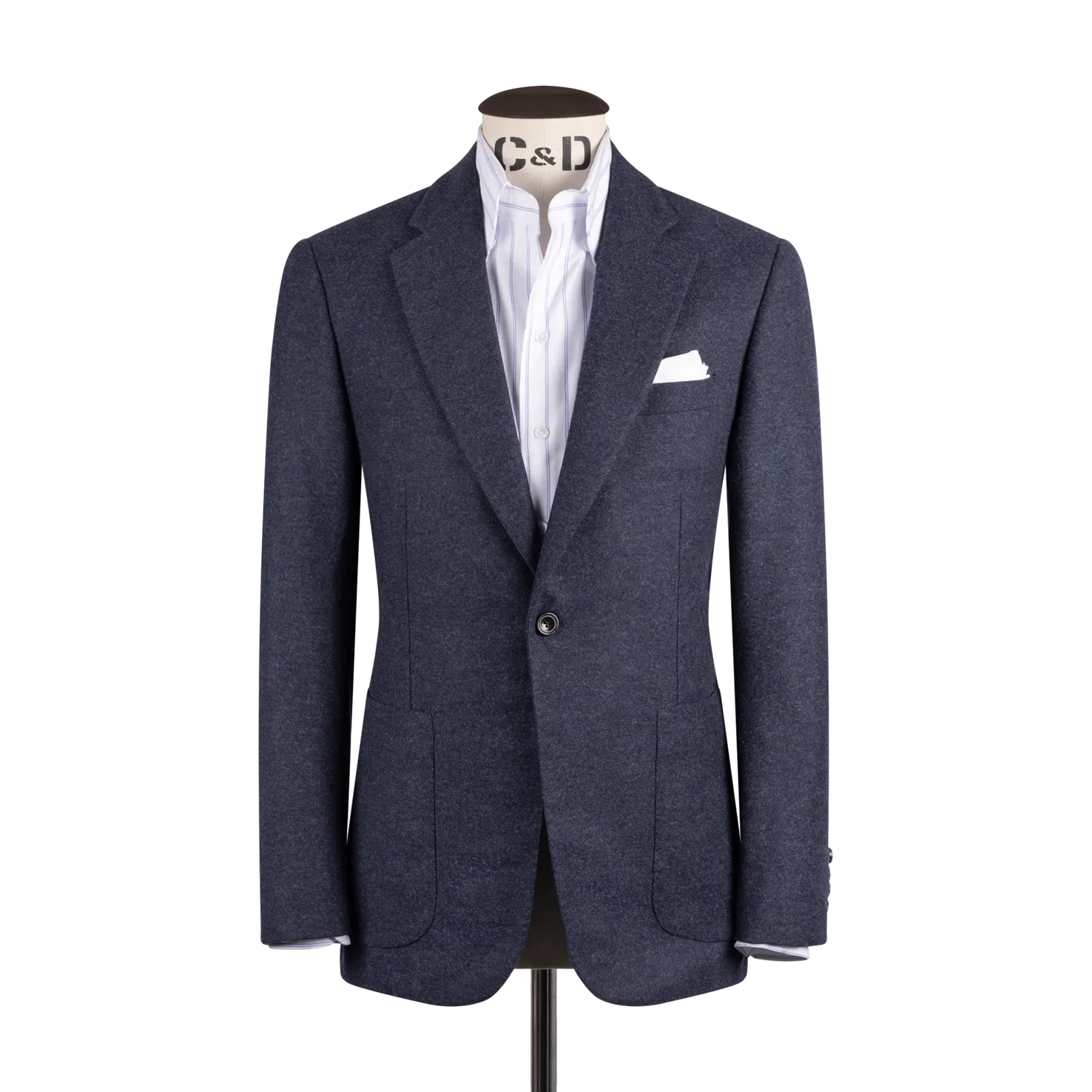 One Piece Button Down Shirt in Blue Double Stripe Stripe Oxford