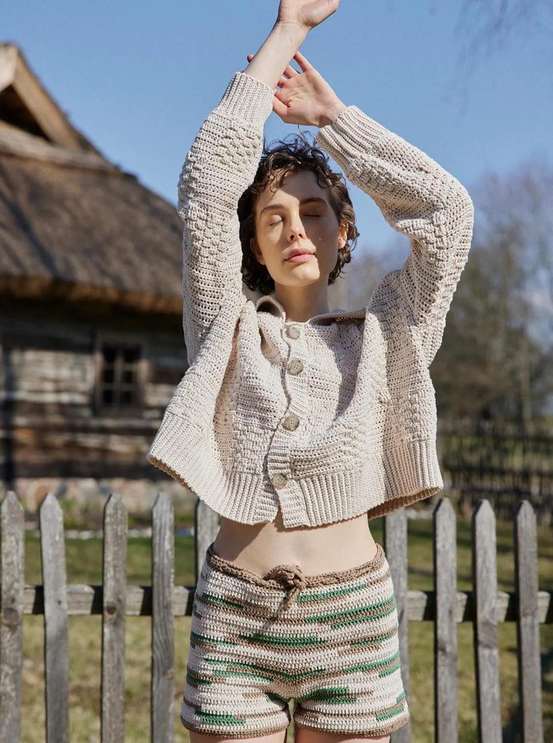 Prietema Crochet Cotton Jacket - Oat Milk