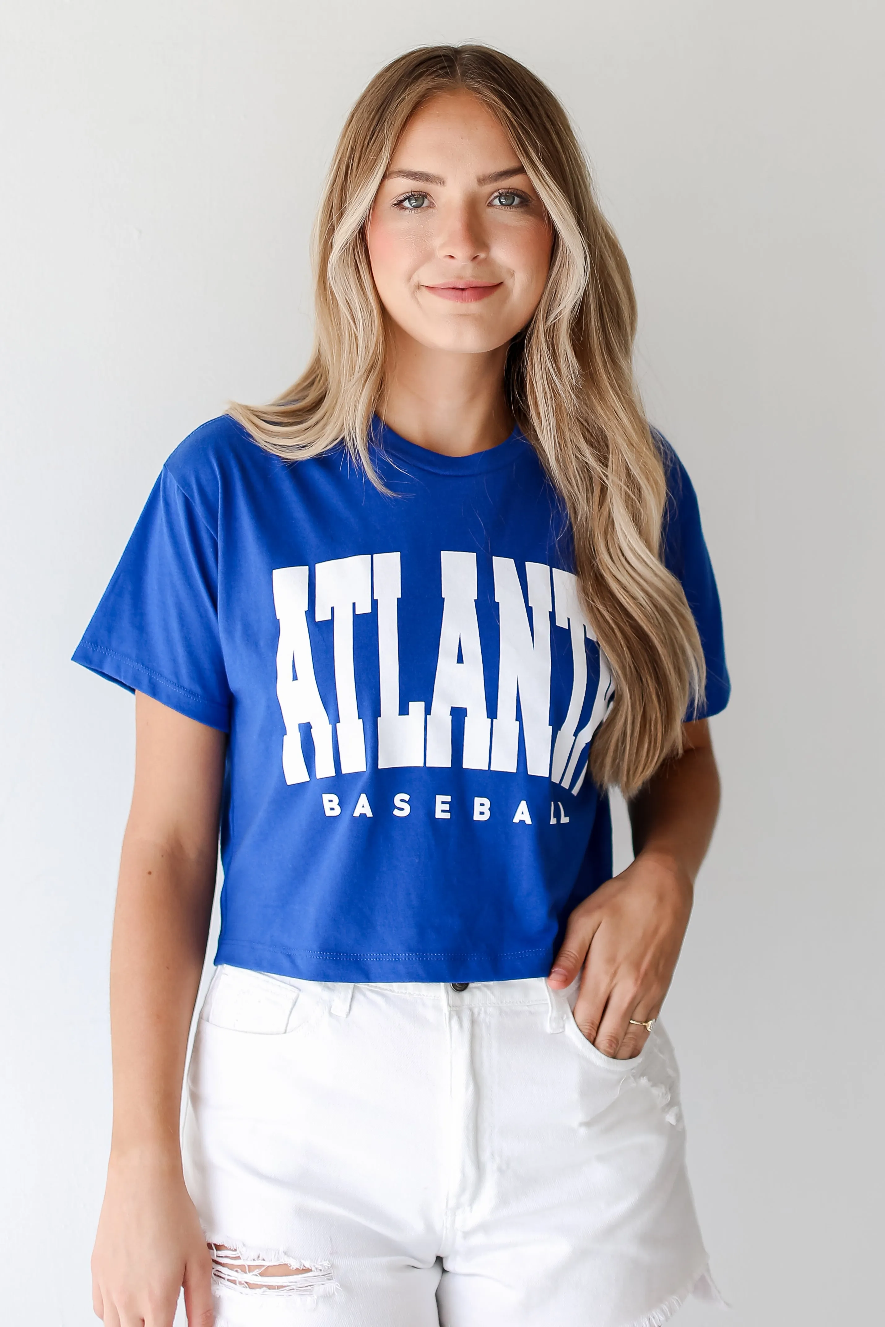 Royal Blue Atlanta Baseball Cropped Tee