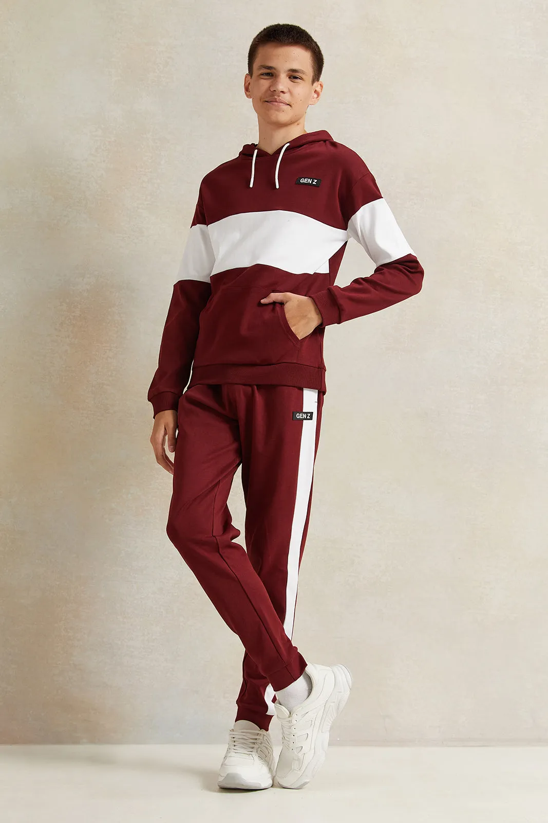 Senior Boys Burgundy And White Jogger
