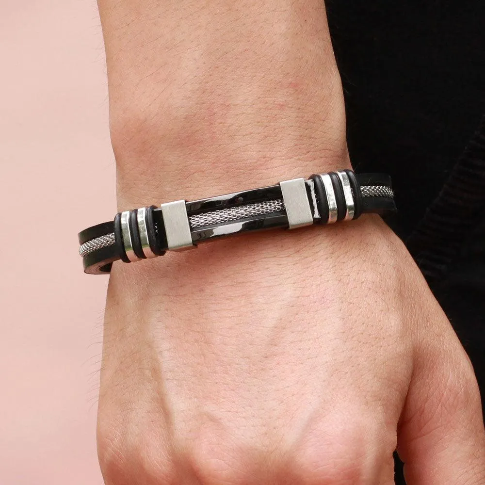 Silicone Bracelet for Men - Stainless Steel Bracelets - Casual & Sporty Jewelry for Men - Perfect Gift for Men - Christmas Gift for Men