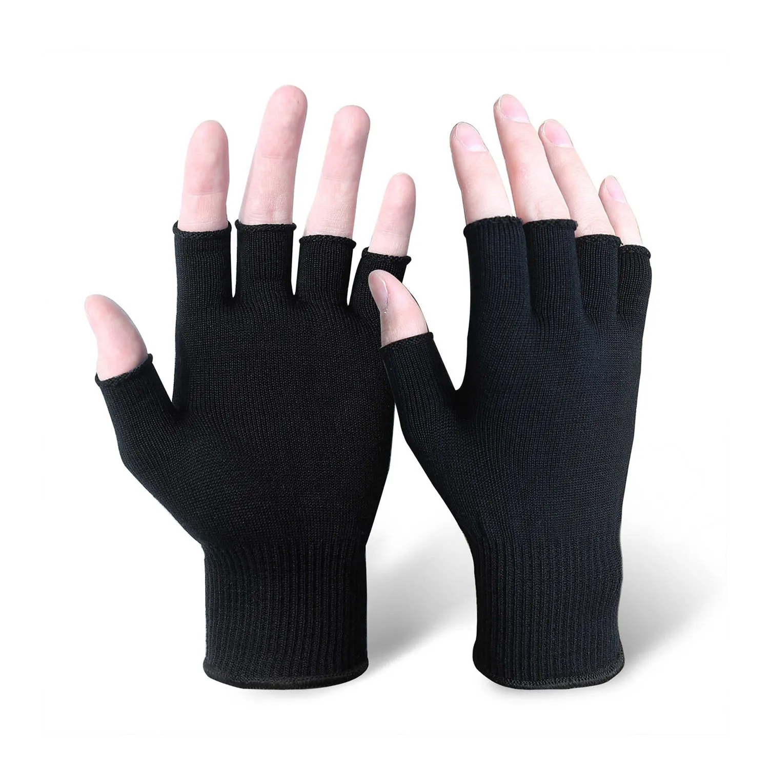 Silk Knit Fingerless Gloves (Black)