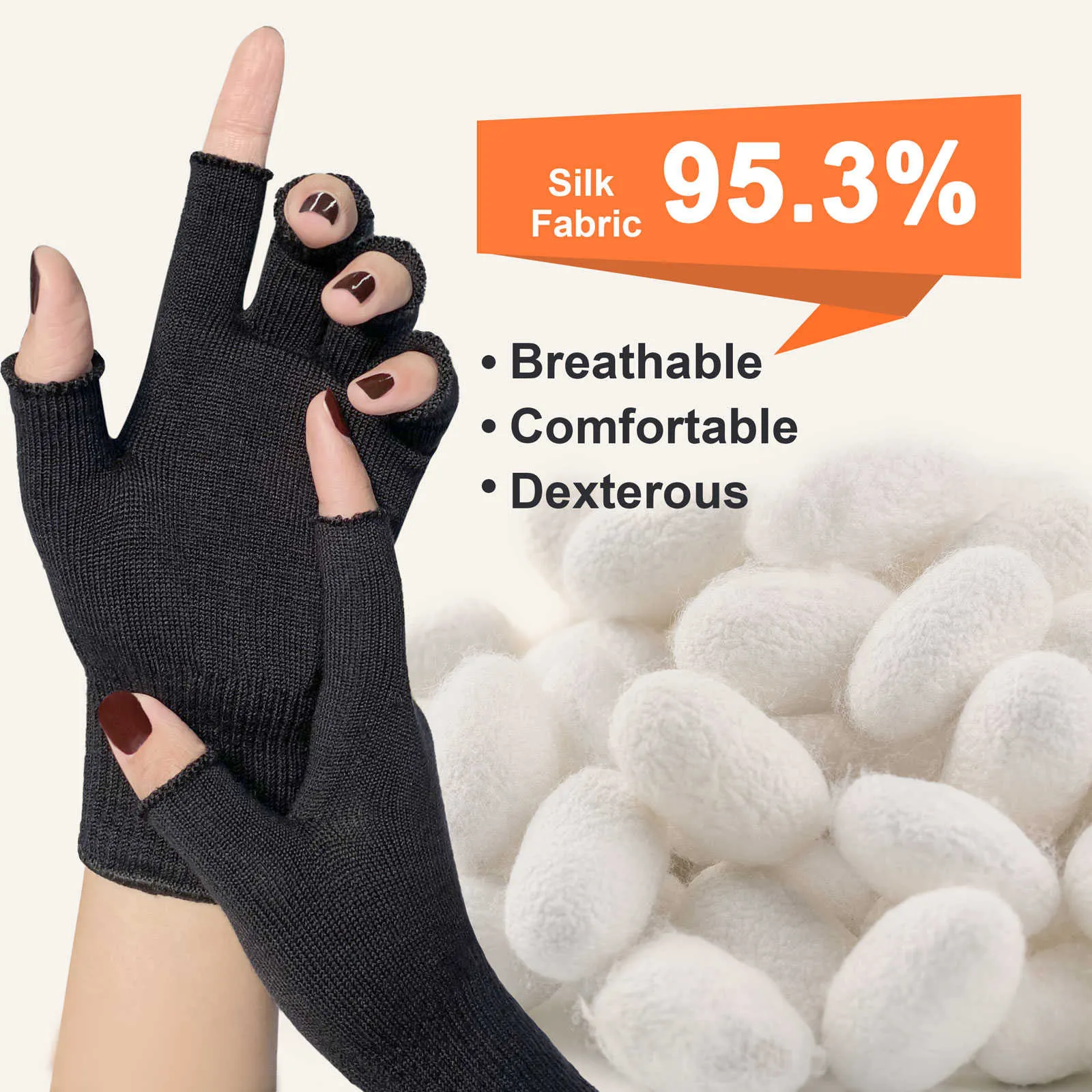 Silk Knit Fingerless Gloves (Black)