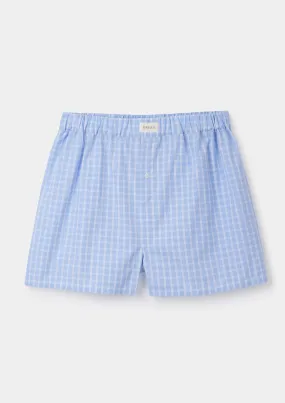 Sky Blue Check Cotton Boxer Shorts