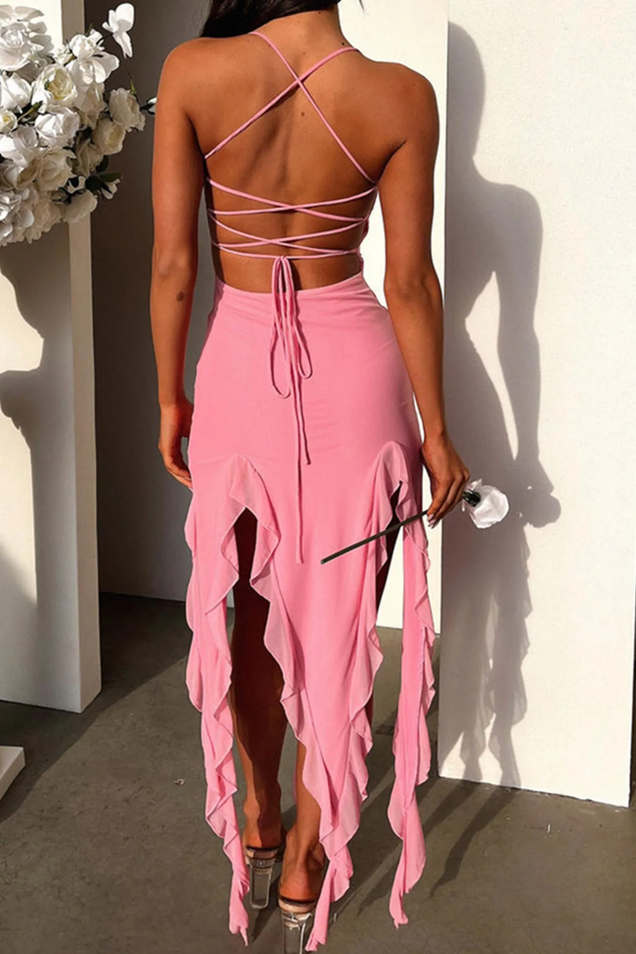 Solid Ruffle Fringe Cami Dress