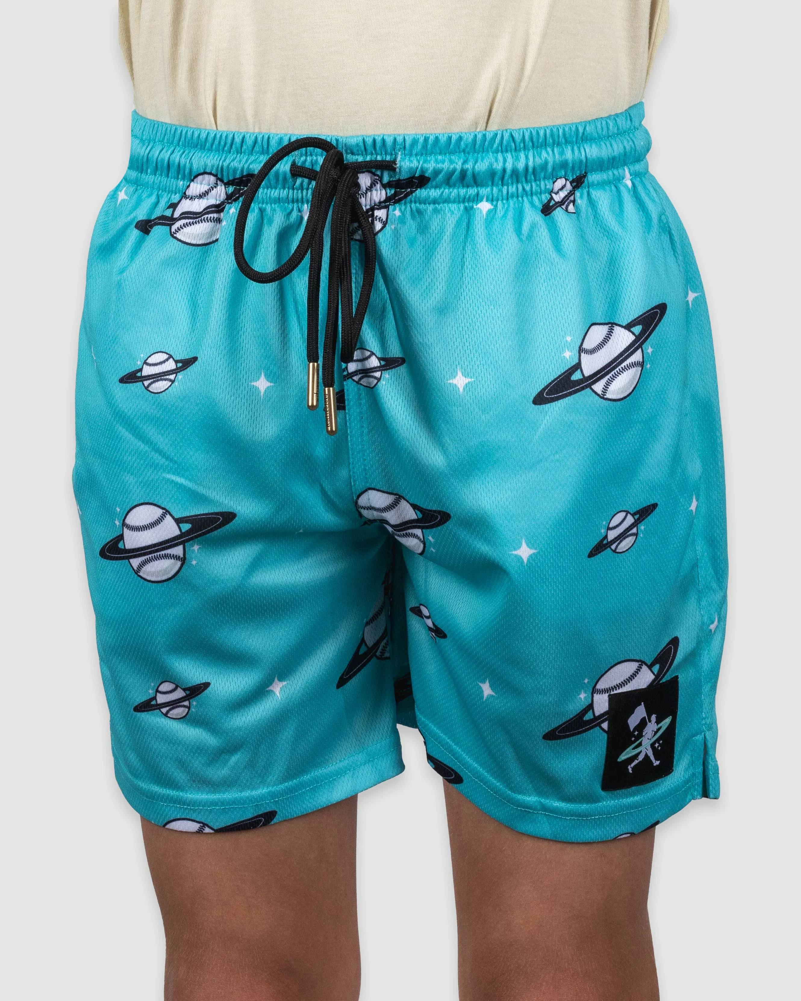 Space Ball Diamond Air Youth Mesh Shorts - Black and Teal