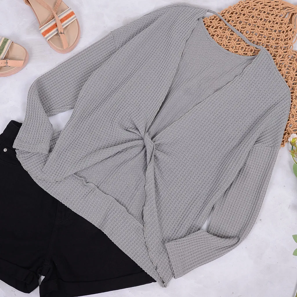 Twist Back Waffle Knit Sweater