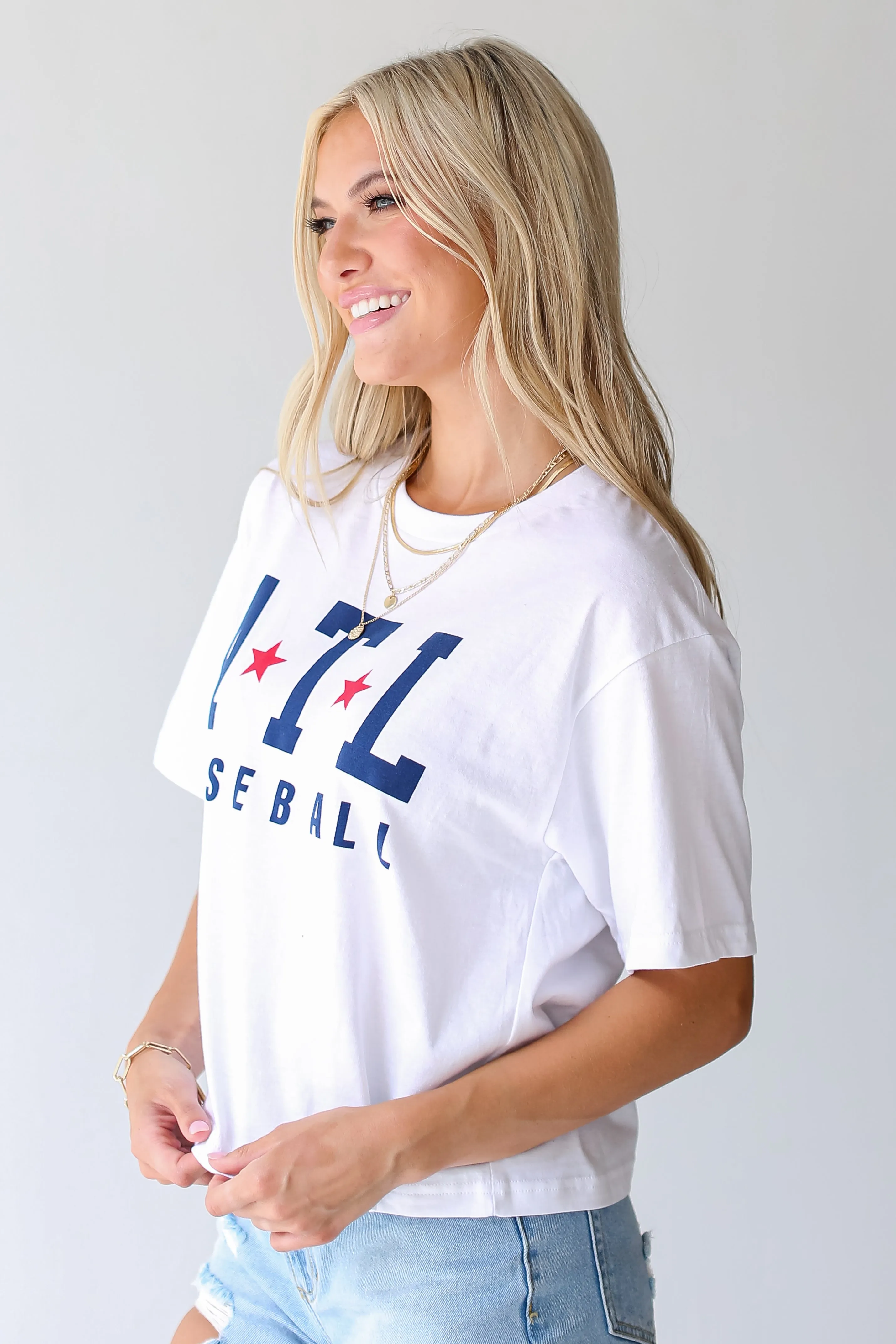 White ATL Star Baseball Cropped Tee