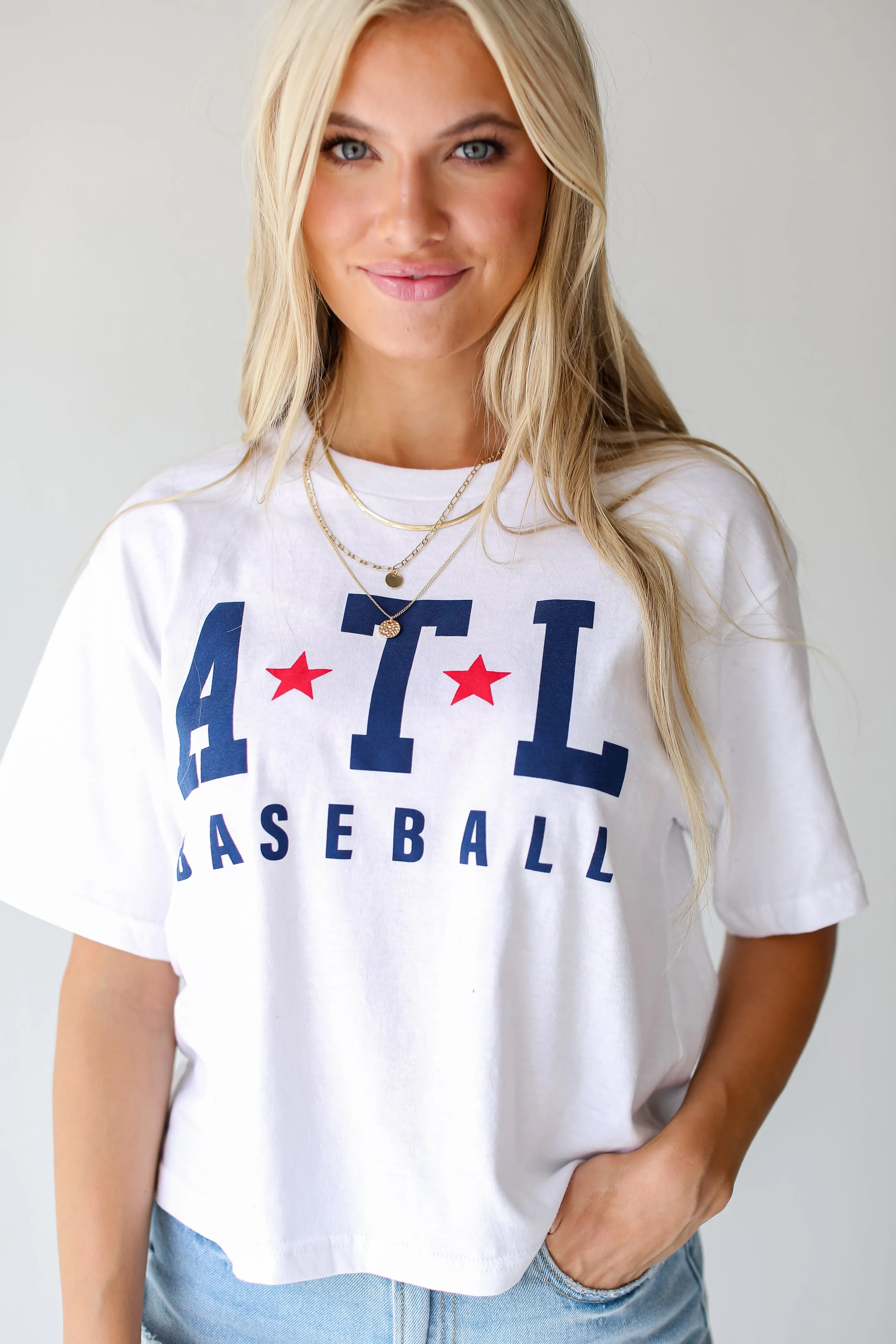 White ATL Star Baseball Cropped Tee