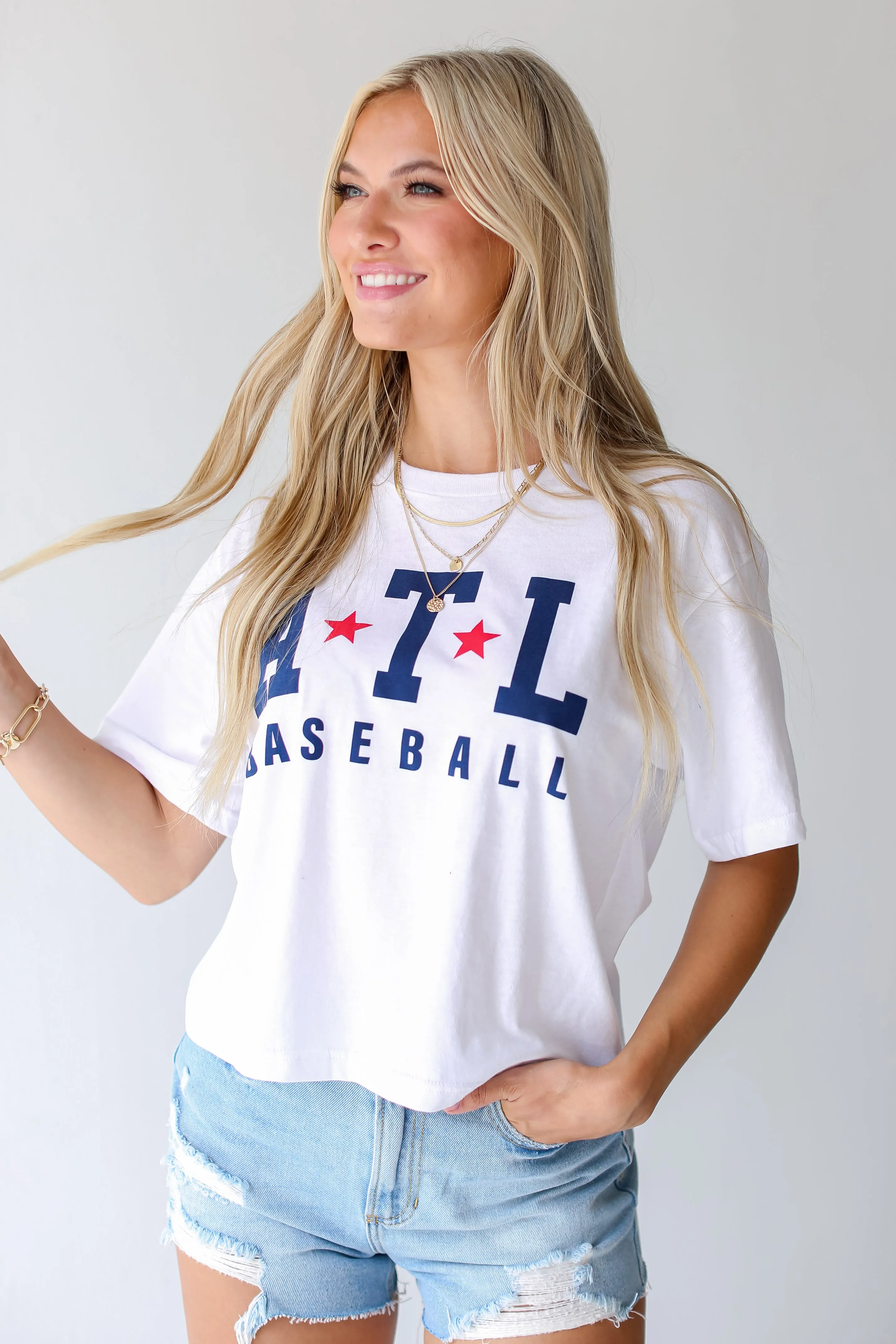 White ATL Star Baseball Cropped Tee