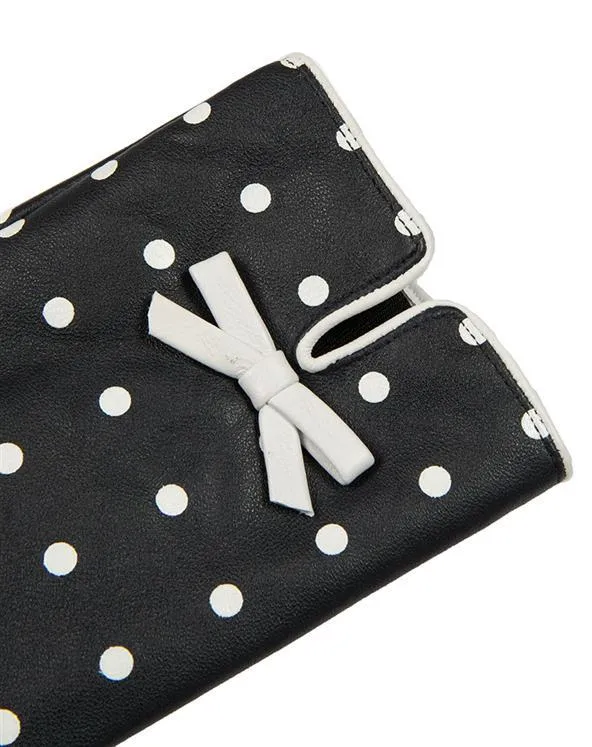 Women's Silk-Lined Leather Gloves with Polka Dot Design